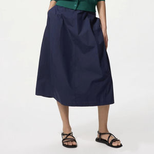 NWOT Uniqlo Cotton Blend Cocoon Navy Blue Midi Skirt Size M/L